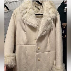JCPenney Cream Teddy Jacket with Faux Fur